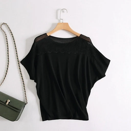 Title 6, Womens Short-sleeved Knitted Simple Ice Silk L...