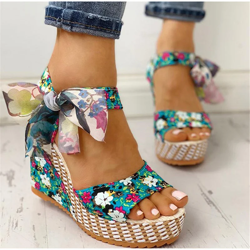 Title 2, Sandalias de cuña para mujer, estilo bohemio fl...