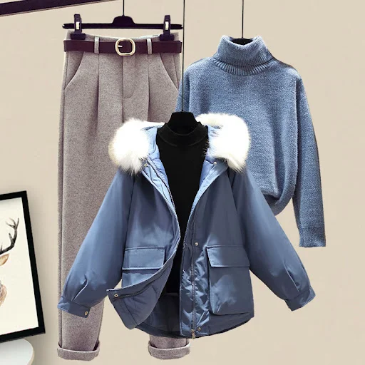 Title 6, Womens Padded Jacket Sweater Set Made Of Cotton