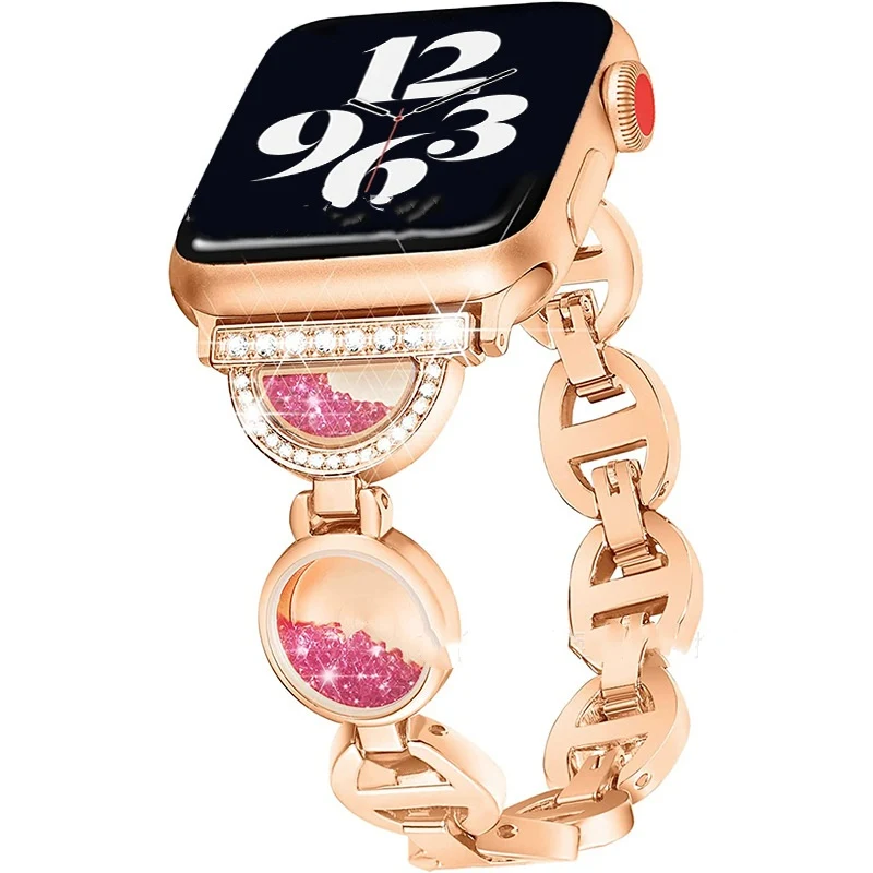 Pulseira de relógio fashion com efeito areia movediça, anel de diamante e metal. Design moderno e elegante para um visual sofisticado. Combine com seu relógio! — foto 14