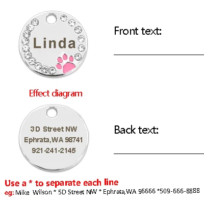 Title 6, Personalized Dog Cat ID Tag Bling Rhinestone Pu...