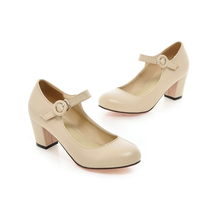 Damen High Heels mit Schnalle, Frühling, runder Kopf, Freizeitschuhe, niedriger Schaft, große Größen — foto 8