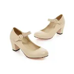 Damen High Heels mit Schnalle, Frühling, runder Kopf, Freizeitschuhe, niedriger Schaft, große Größen — foto 8