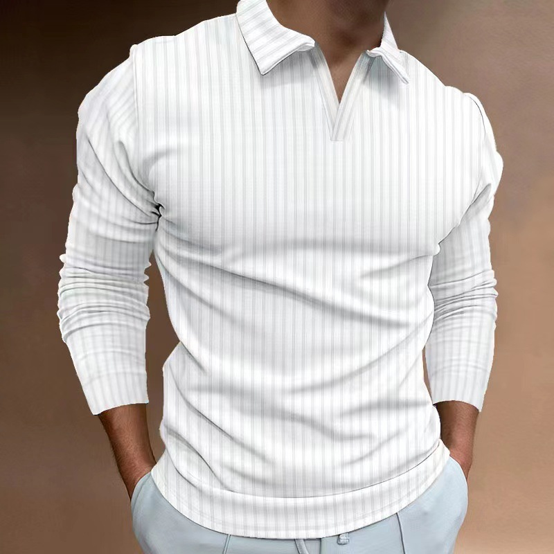 Title 5, Mens V-Neck Striped Long Sleeved Polo Shirt fo...