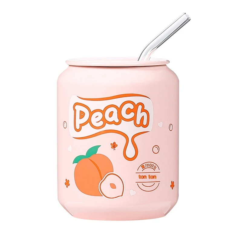 Caneca de cerâmica criativa em formato de garrafa de Coca-Cola, copo de frutas com canudo, presente para casais em casa. — foto 1
