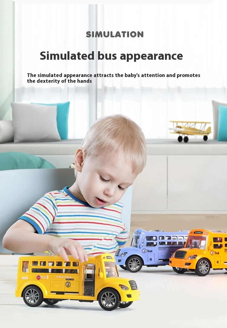 Carrinho de brinquedo modelo ônibus escolar Guerreiro Inércia para meninos. Estimula a imaginação, fácil de brincar e seguro para crianças. — foto 4