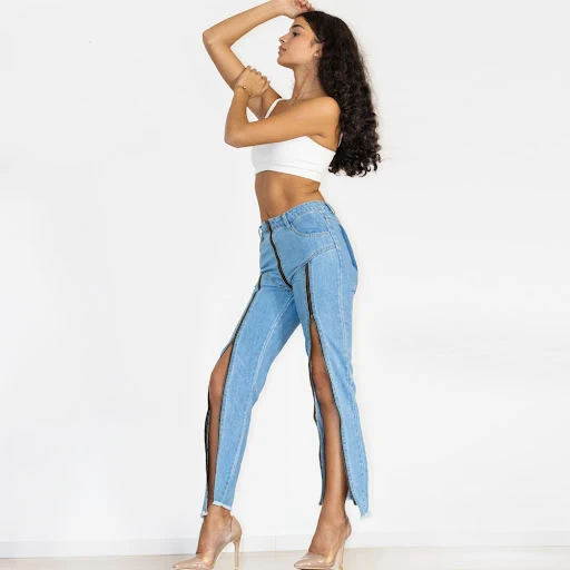 Title 10, Shascullfites Womens Split Straight Jeans, Lig...