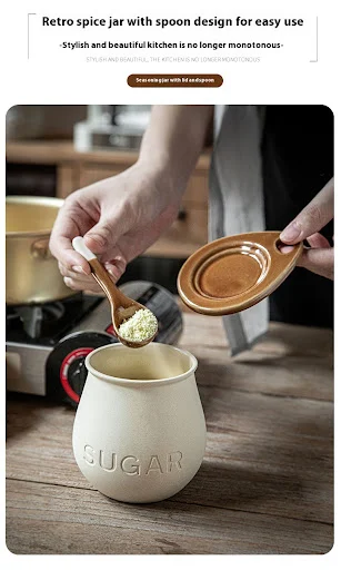 Title 3, Vintage Ceramic Seasoning Jar With Cover Spoon,...
