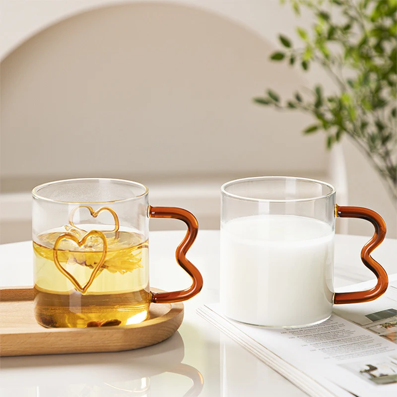 Title 7, Amber-yellow glass handle cup for milk thickeni...