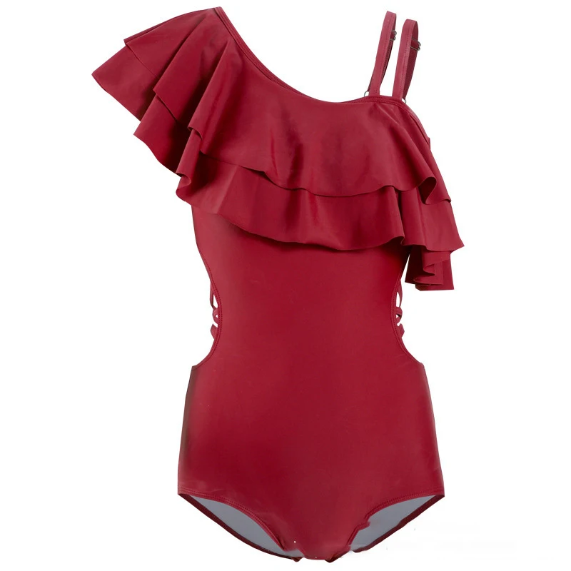 Women's One-piece Triangle Ruffled Sloping Shoulder Sling Swimsuit, perfect for hot springs, offers style and comfort. — photo 6