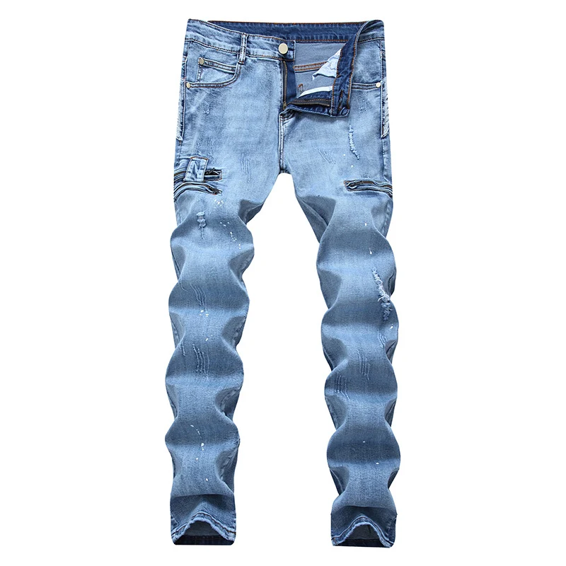 Men's Zippered Ripped Jeans, European and American Streetwear Fashion, Stylish Design, Comfortable Fit, Perfect for a Ca — photo 3