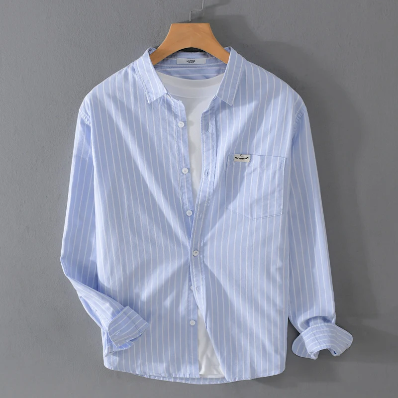 Oxford Japanese Style Shirt Cotton Clothes Leisure Iron-free Stripes, a comfortable and stylish shirt for everyday wear — photo 1