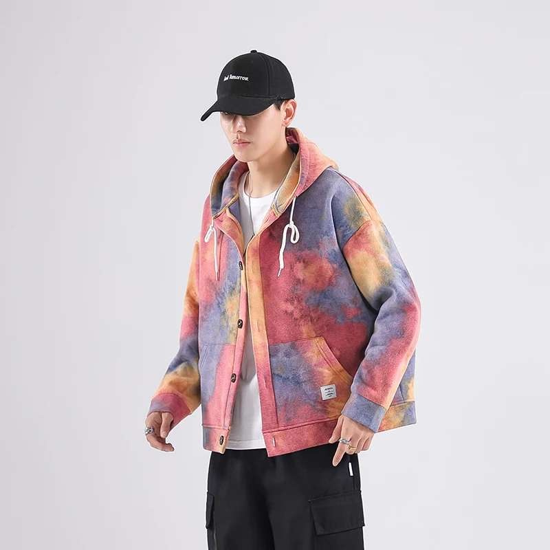 Japanische Tie-Dye Blumen Kapuzenjacke für Herren, modisch und bequem. Bietet einen einzigartigen Look für den Alltag. — foto 3