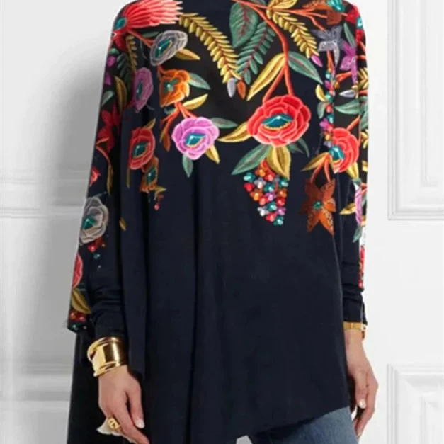 Abrigo navideño abstracto holgado con cuello alto para mujer, ideal para el invierno y otoño, cómodo y elegante, perfecto para fiestas y ocasiones. — foto 2
