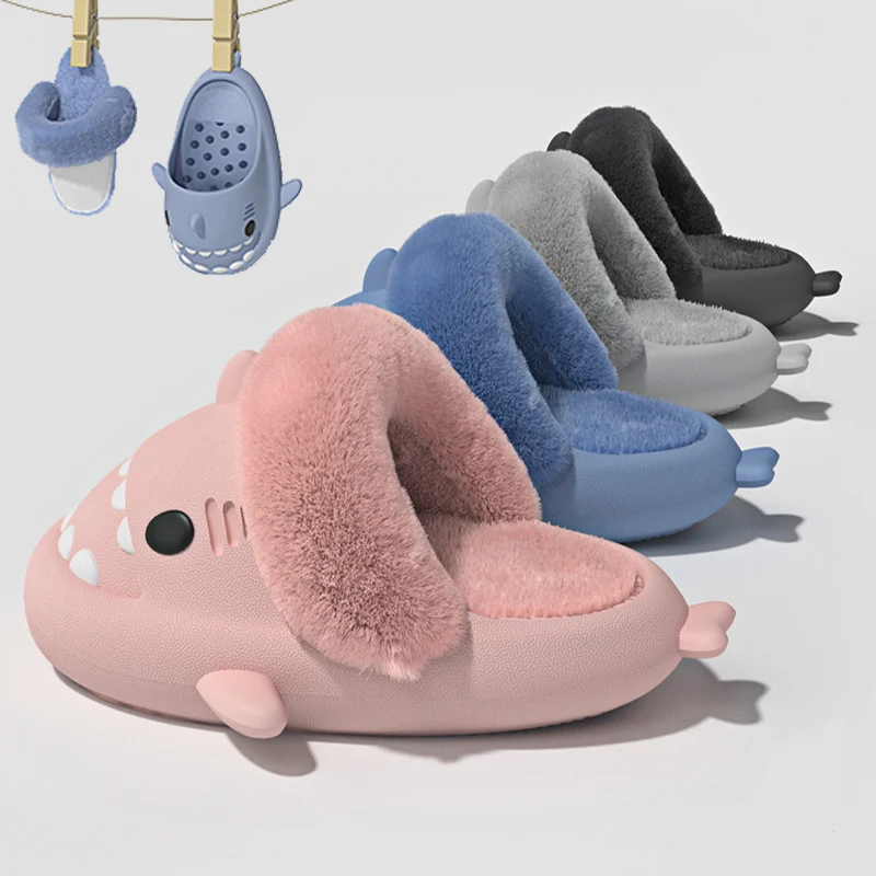 Winter Shark slippers voor dames, afneembare, warme en zachte huisschoenen, perfect voor de slaapkamer, heerlijk comfortabel. — foto 9