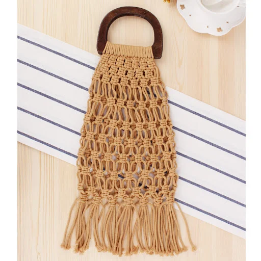 Title 6, New Wooden Handle Portable Net Bag Straw Woven ...