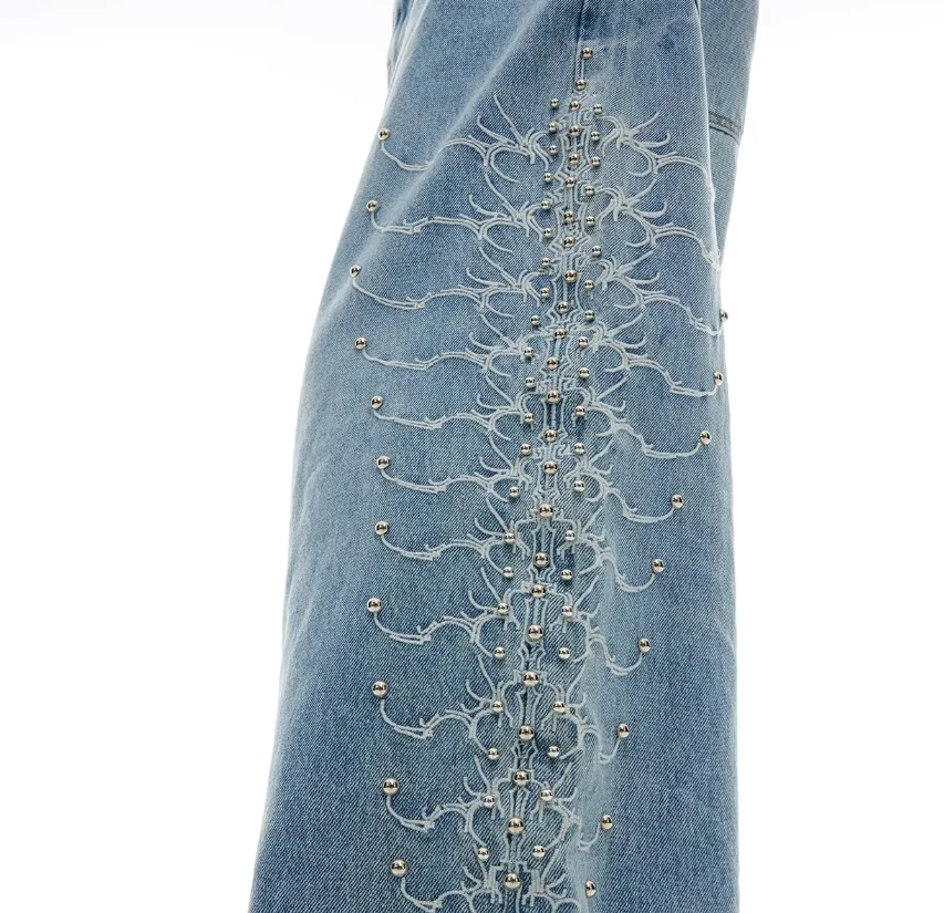 Title 5, Retro Washed Backbone Metal Rivet Design Jeans ...