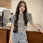 Puff Sleeve Slim T-shirt Women's French Short Padded Shoulder — photo 12