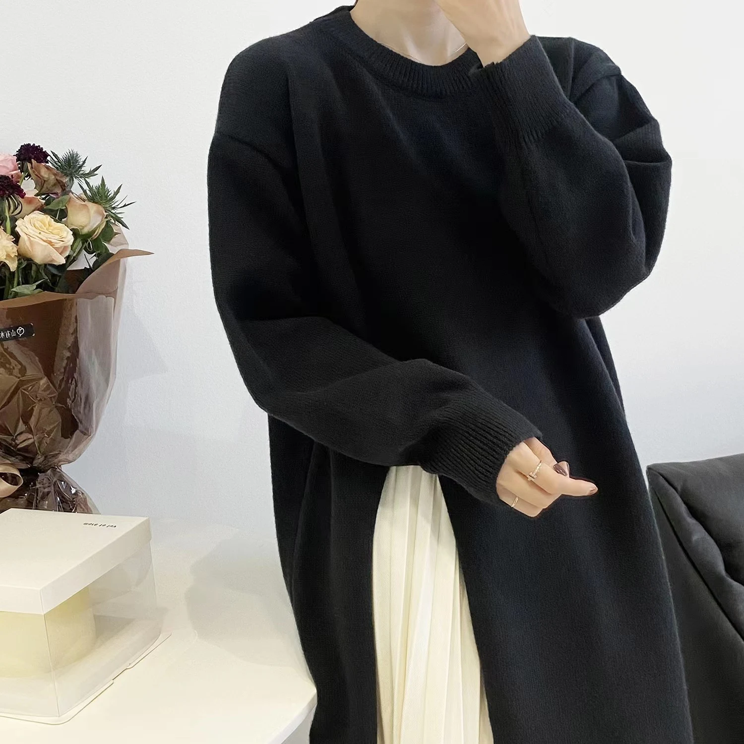 Title 4, Autumn And Winter Loose Side Slit Long Knitted ...