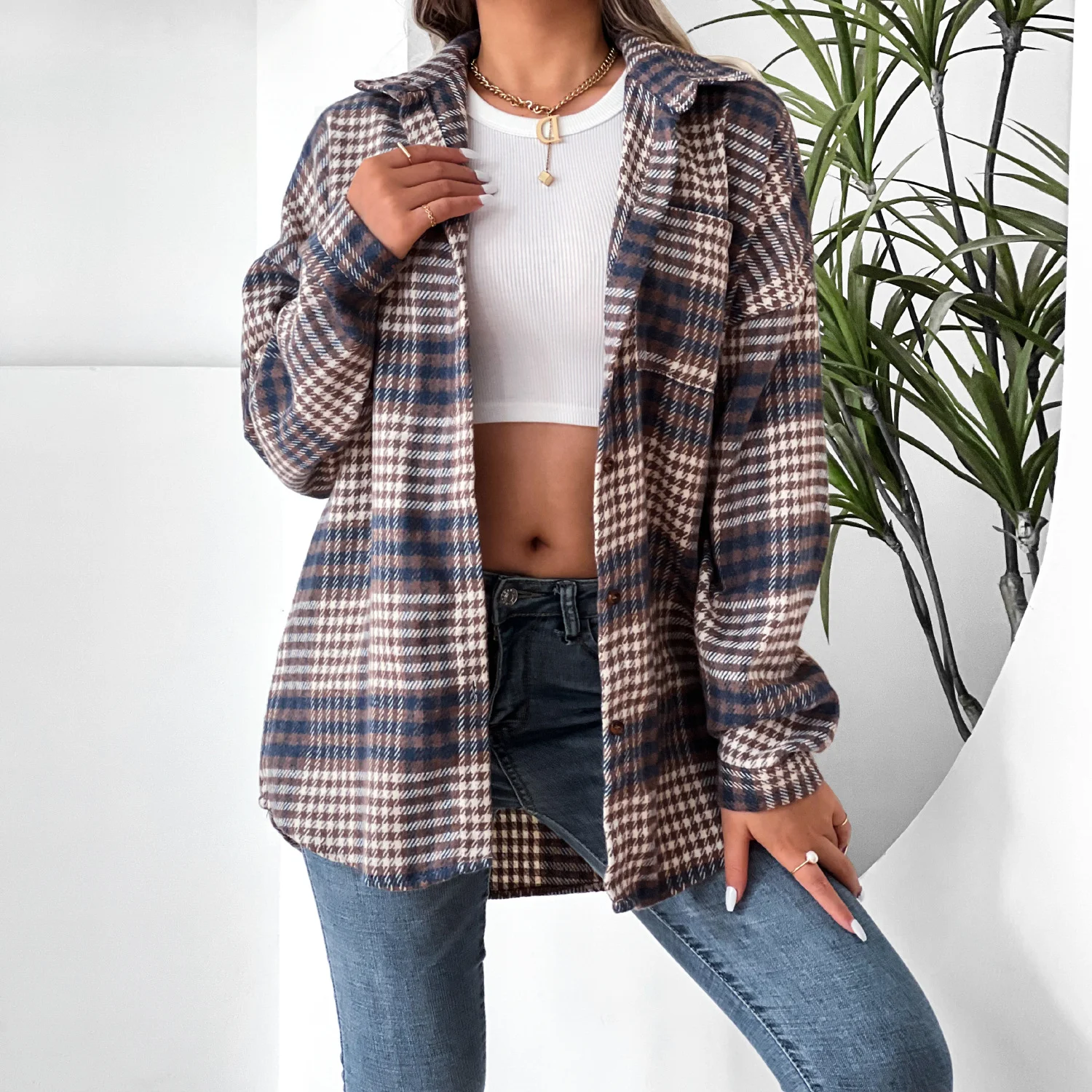 Title 2, Plaid Shirt Lapel Doll Sleeve Top Dress, offeri...
