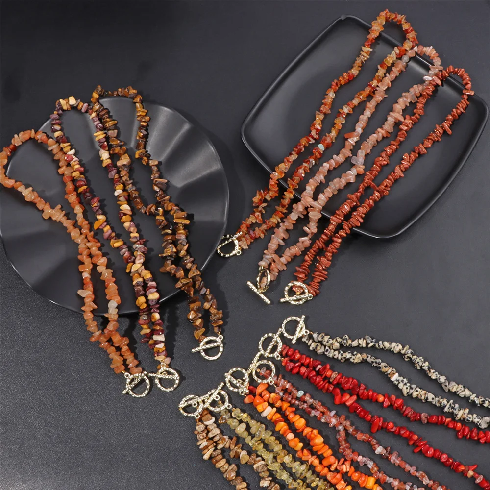 Colar feminino retrô com contas de pedra natural irregular e fivela OT, um acessório de moda elegante e único. — foto 33