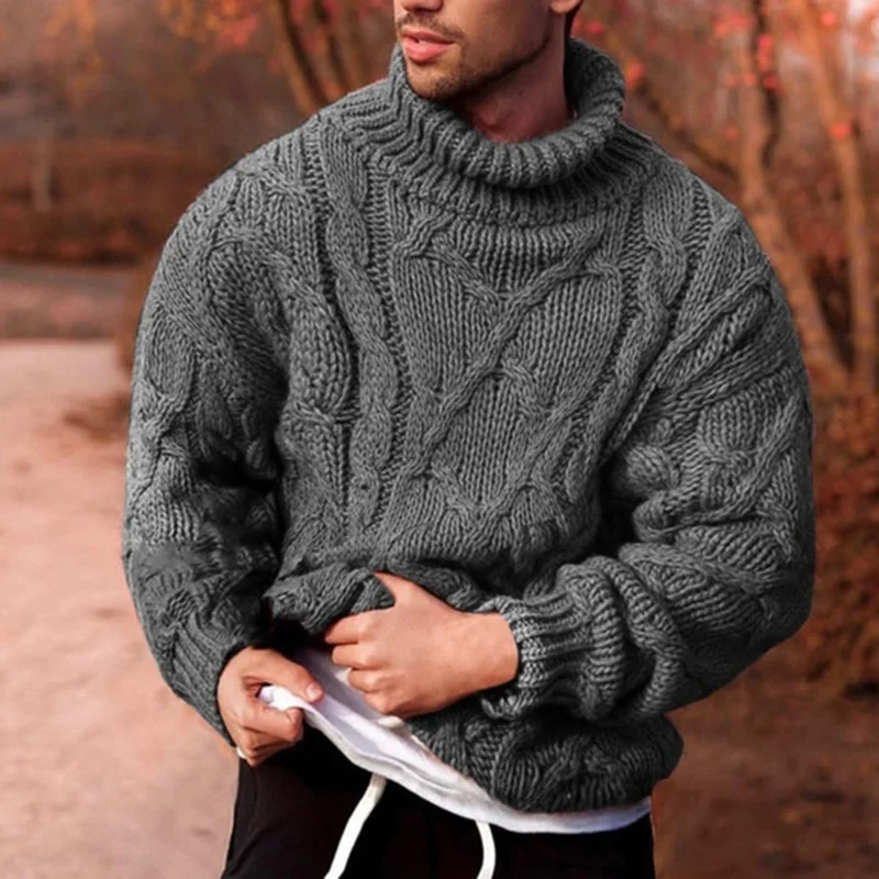 Jaqueta de malha com gola alta outono inverno, suéter quente e elegante, ideal para o clima frio, perfeita para diversas ocasiões. — foto 8