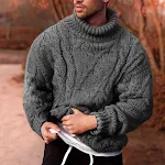 Jaqueta de malha com gola alta outono inverno, suéter quente e elegante, ideal para o clima frio, perfeita para diversas ocasiões. — foto 8