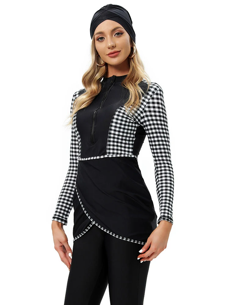 Costume da bagno musulmano tre pezzi con maniche lunghe e pantaloni, per una copertura completa e modestia in acqua e in spiaggia. — foto 6