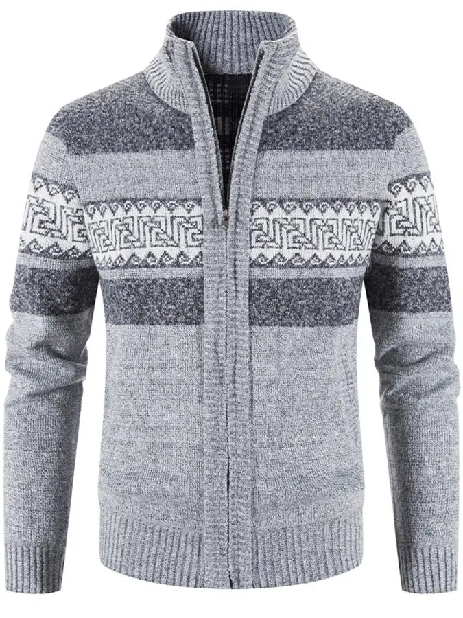Cárdigan de punto para hombre con capucha y estampado de bloques de color, chaqueta de suéter de cárdigan informal para uso diario. — foto 7