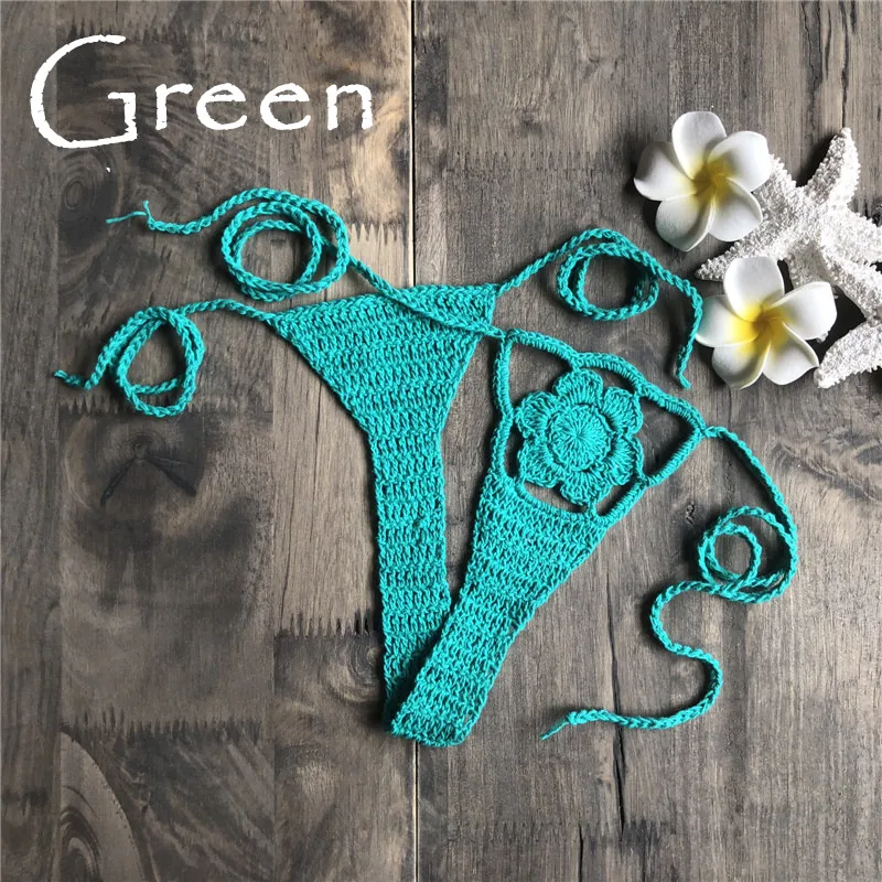 Biquíni sexy estilo europeu e americano com detalhes de tricô, amarração e renda boêmia. Ideal para praia e piscina. — foto 9
