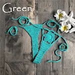 Biquíni sexy estilo europeu e americano com detalhes de tricô, amarração e renda boêmia. Ideal para praia e piscina. — foto 9
