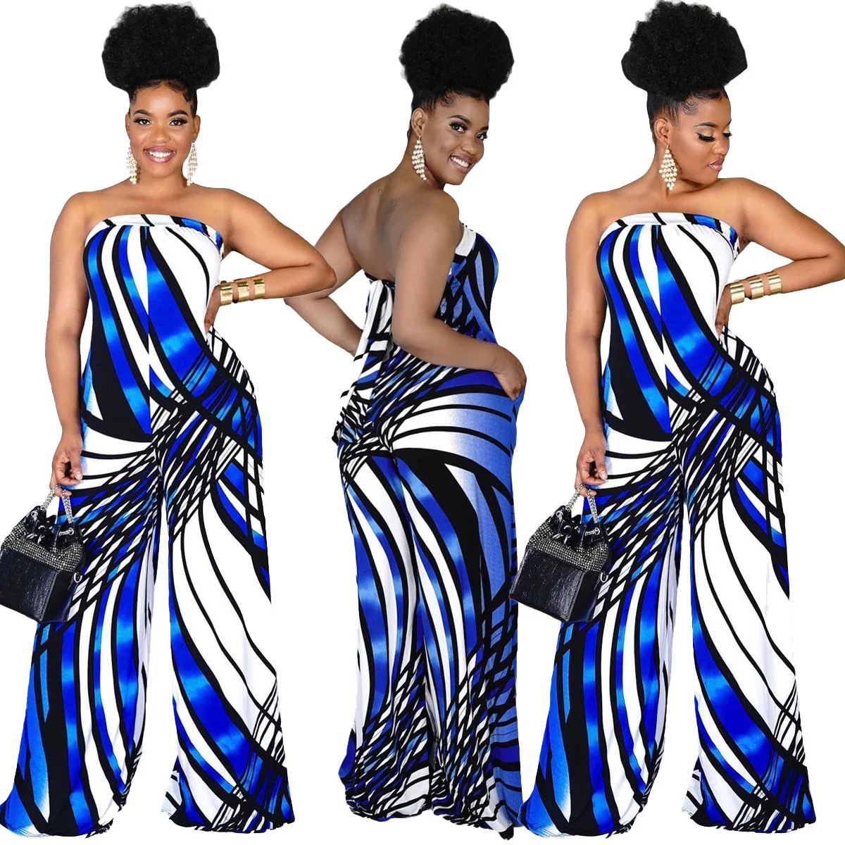 Title 7, Womens Tube Top Halter Printed Jumpsuit Wide-l...