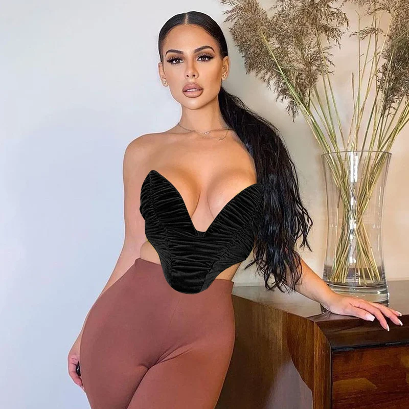 Title 7, Womens New Style Pleated Sexy Heart-shaped Che...