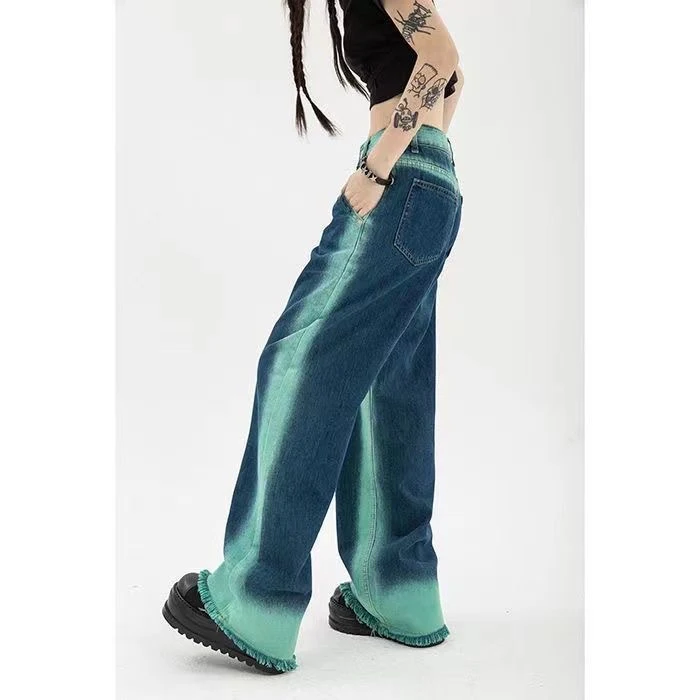 Title 6, High Waist Loose Straight Contrast Jeans. Comfo...