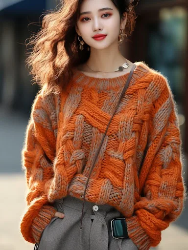 Title 5, Orange Classic Style Thick Thread Sweater Coat ...