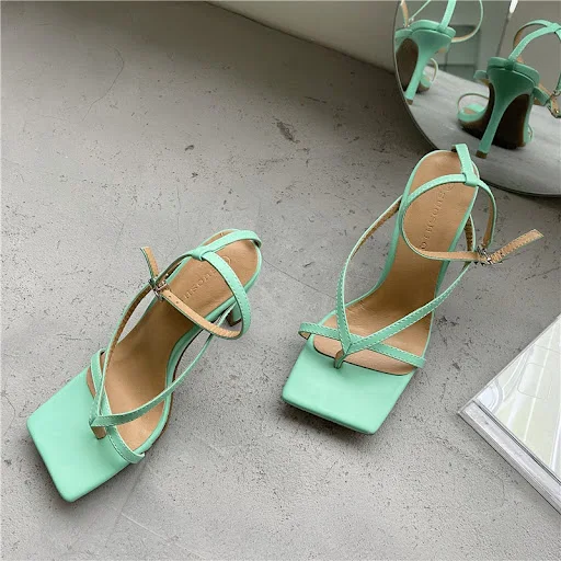 Title 1, Square Toe Flip-Flop Sandals With Stiletto Heel...