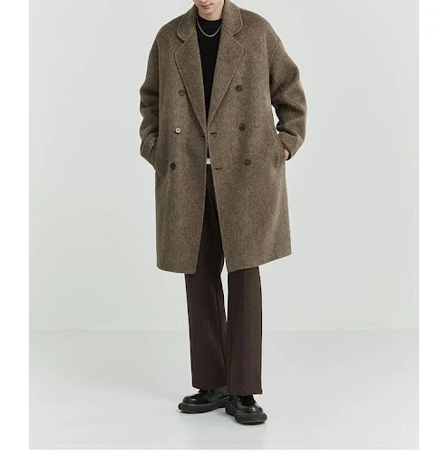 Title 14, Cappotto in lana da uomo double face di media l...
