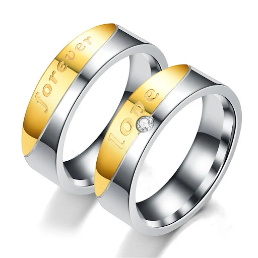 Title 4, Anel de casal feminino dourado plano, moda e el...