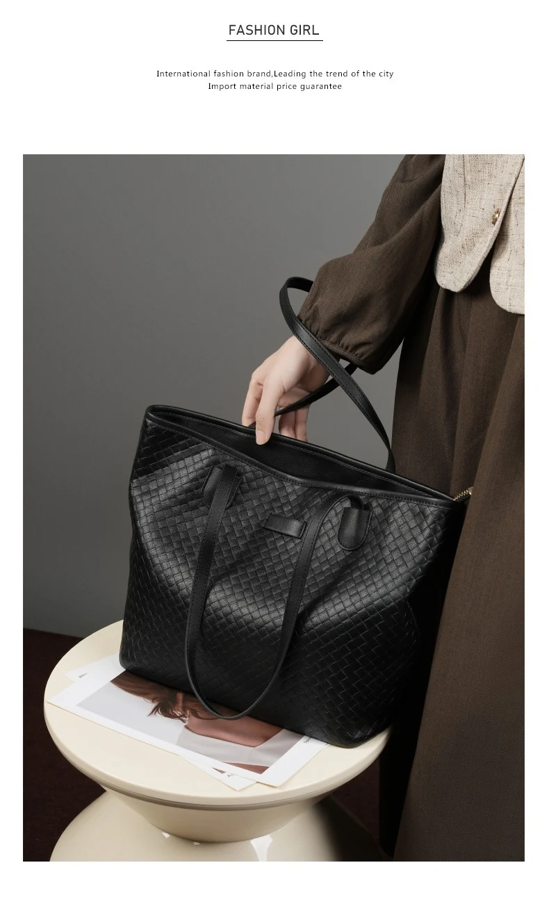 Title 4, Bolsa feminina de tricô de ombro único em couro...