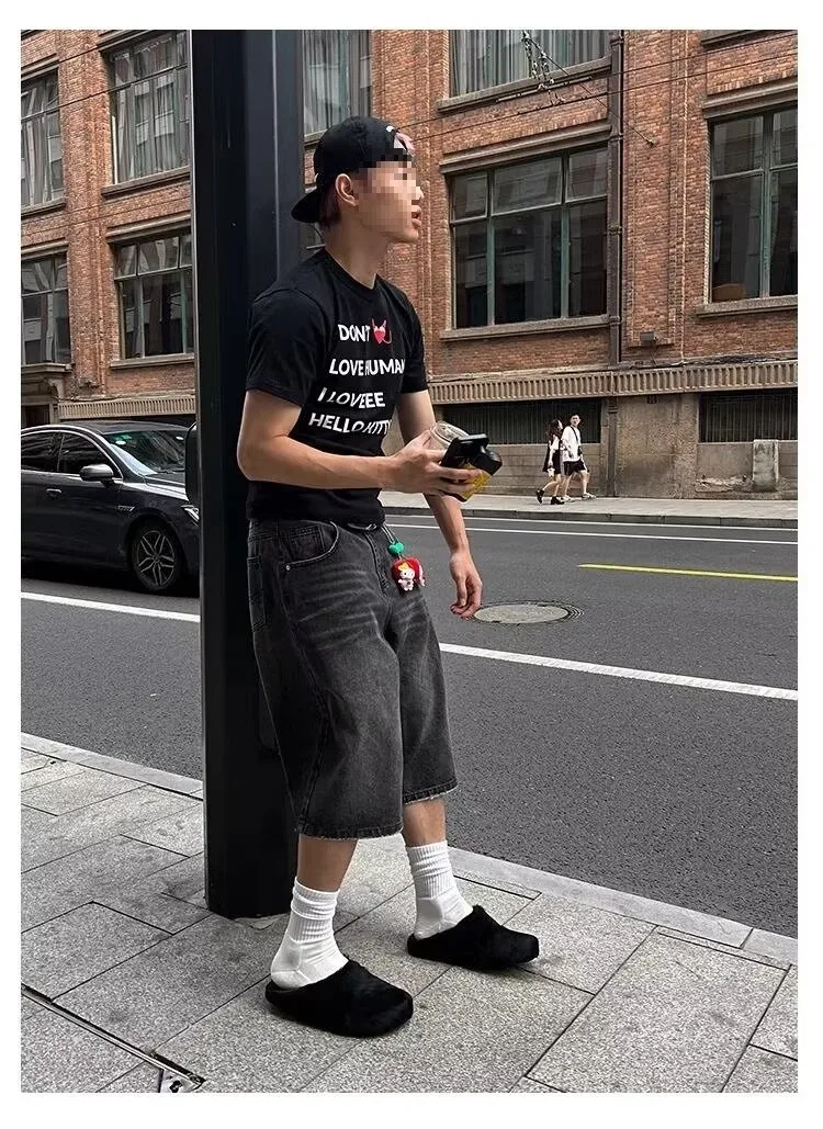 Title 16, Hip Hop Ins Male Letter Denim Shorts