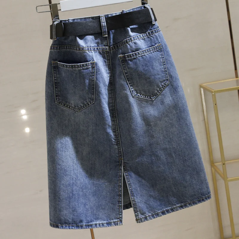 Title 3, Blauwe denim midi rok voor dames, hoge taille, ...