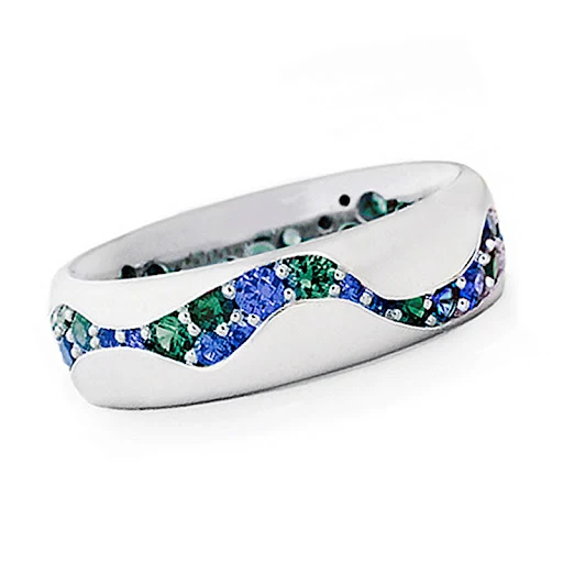 Title 3, Anel de casal de zircônia azul-esverdeada, simb...