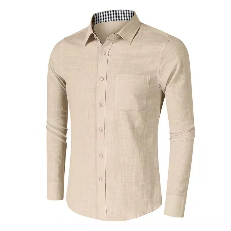 Men's Plaid Linen Shirt Long Sleeve Clothes offers a comfortable and stylish casual look. Stay cool and enjoy the breath — photo 4