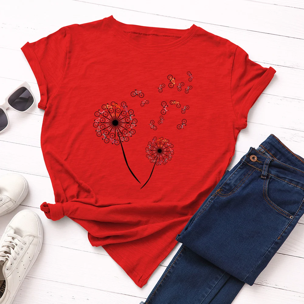 T-shirt da ciclismo da donna, ampio, girocollo, maniche corte, motivo Dandelion. Comfort e stile per le tue pedalate. — foto 10