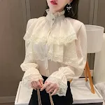 Fashion Women's Solid Color Lace Long-sleeved Shirt — photo 2