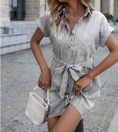 Title 8, New Casual Striped Short Sleeve Button Down Bel...