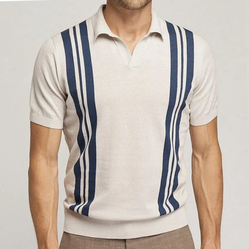 AliExpress New Men's Summer Stripes Short-sleeved Sweater Slim Lapel Casual Polo Shirt SY0095 – Stylish and comfortable — photo 3