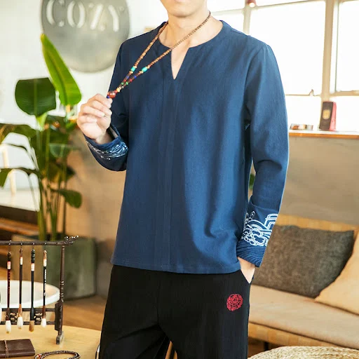 Title 5, Mens linen embroidered long sleeve shirt. Expe...