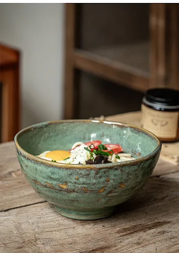 Title 4, Green Glaze Kiln Ceramic Noodle Bowl for delici...