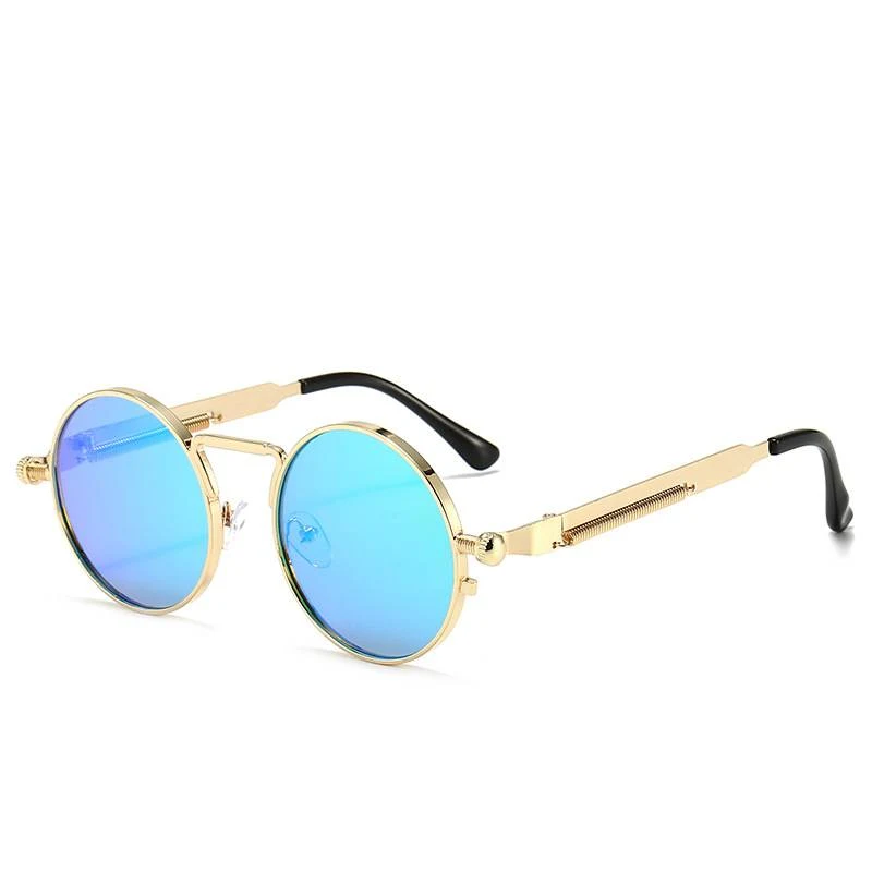 Óculos de sol redondos punk de metal para homens e mulheres, com armação de mola, design estiloso e proteção UV, perfeitos para um visual marcante. — foto 2